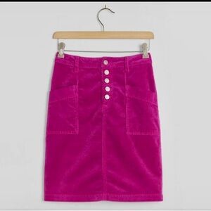 Anthropologie Vibrant Pink Corduroy Pencil Skirt